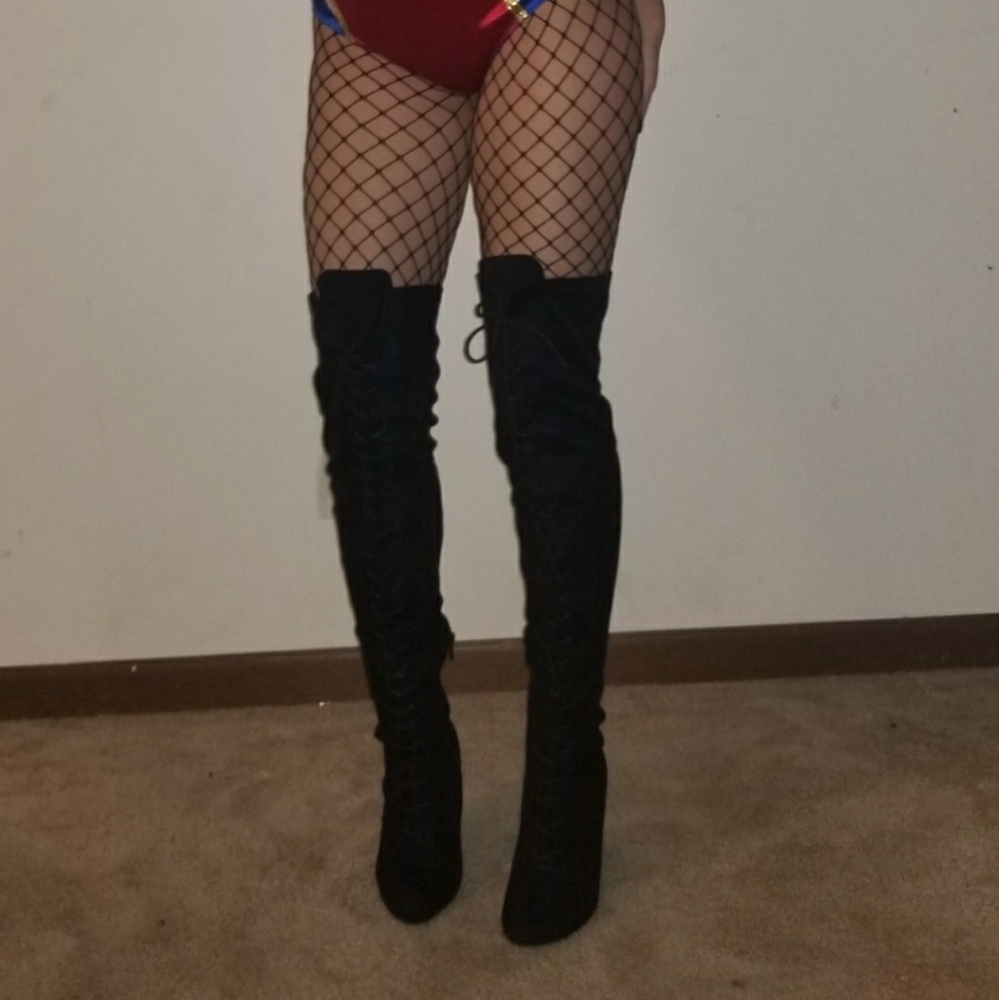 Fashion nova lace up knee high boots